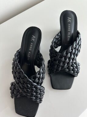 Anne Klein Black Braided Slide Heels